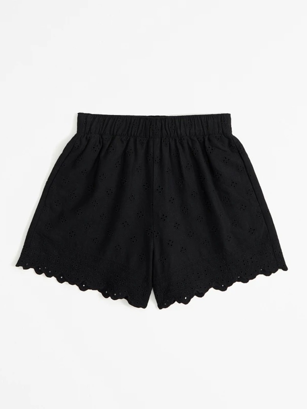 Abercrombie & Fitch Women M Black Shorts Eyelet Linen Blend Elastic Waist